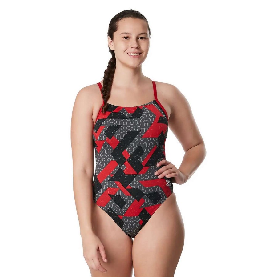 Womens * | Speedo Ruse Blocks Flyback One Piece Red