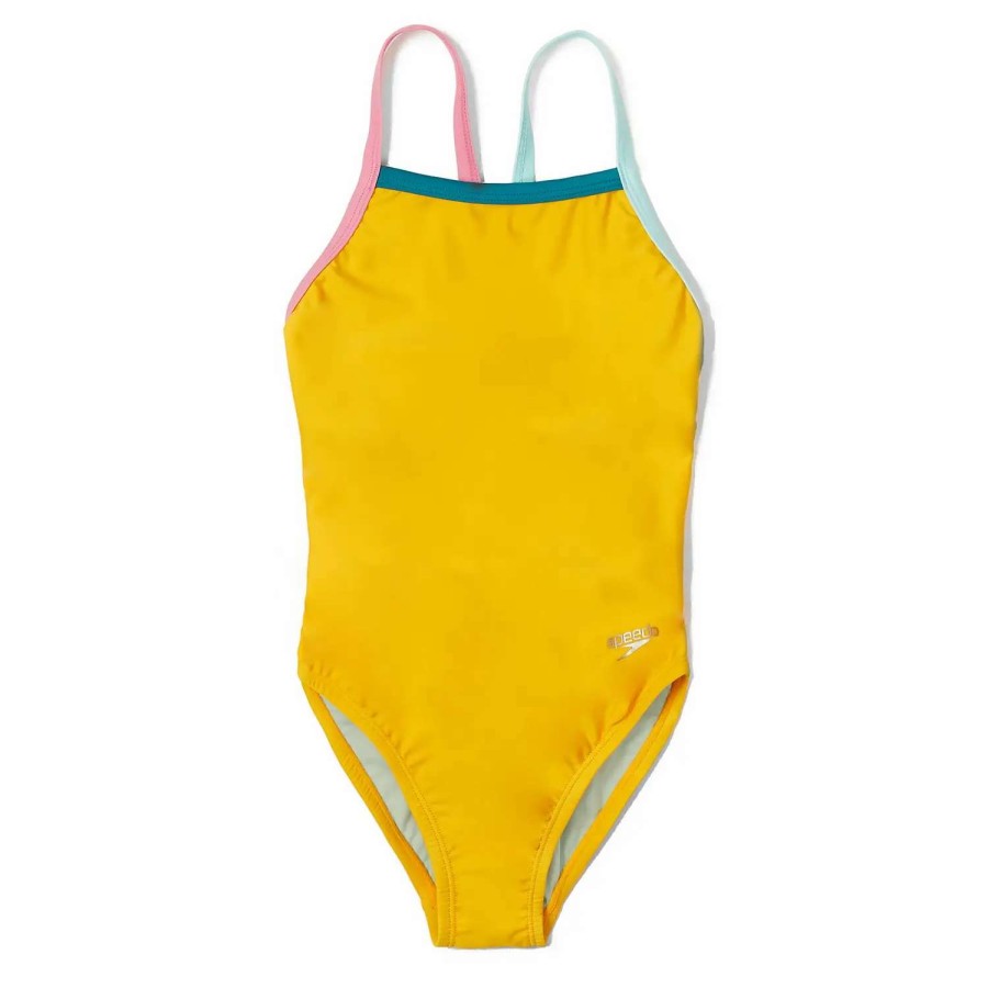 Kids * | Speedo Solid Propel Back One Piece Yellow