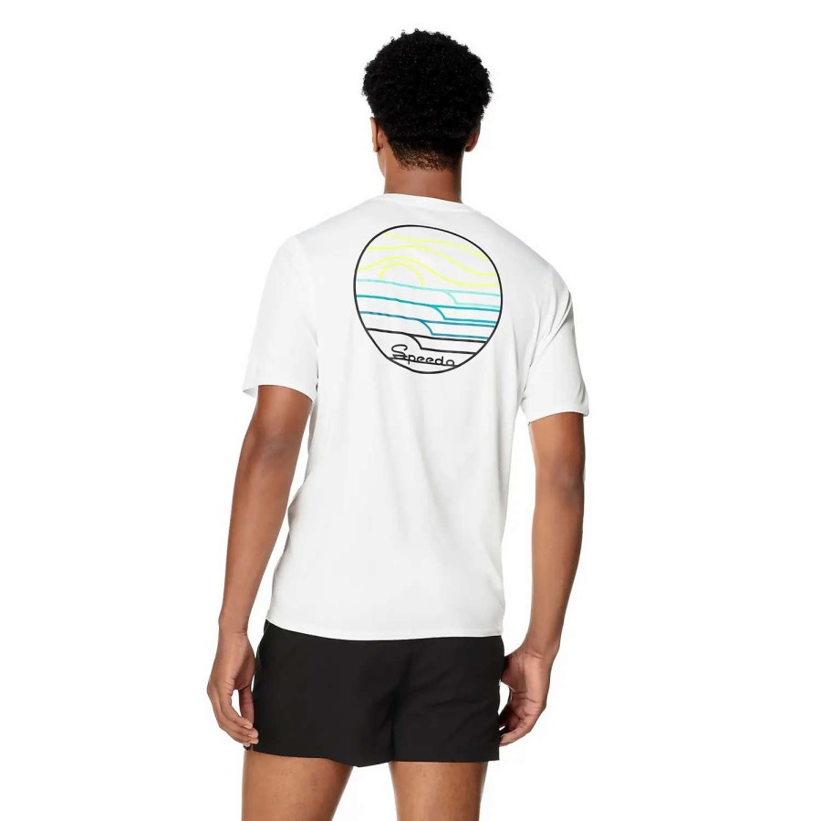 Mens * | Speedo Graphic Short Sleeve Swim Shirt Bright White