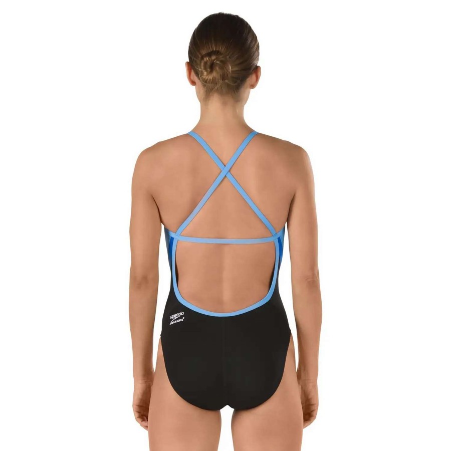 Womens * | Launch Splice Adult Cross Back One Piece Speedo Endurance+ Black/Blue