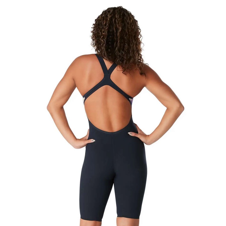 Womens * | Speedo Fastskin Lzr Pure Printed Valor Open Back Kneeskin Cosmic Storm