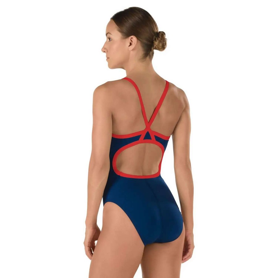 Womens * | Solid Flyback Training Suit One Piece Speedo Endurance+ Navy/Red