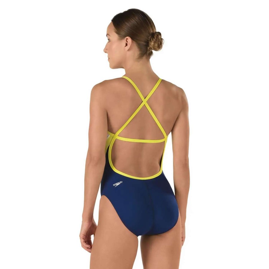 Womens * | Launch Splice Adult Cross Back One Piece Speedo Endurance+ Navy/Gold