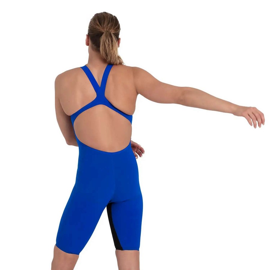 Womens * | Speedo Fastskin Lzr Pure Valor Open Back Kneeskin Blue Flame