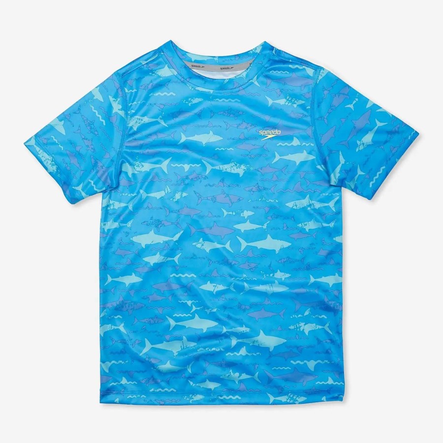 Kids * | Speedo Short Sleeve Printed Shark Swim Shirt Blue