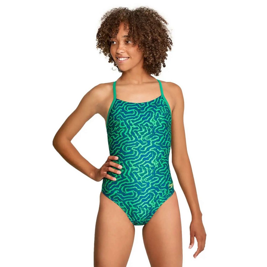 Womens * | Speedo Race Maze Flyback One Piece Black/Turquoise