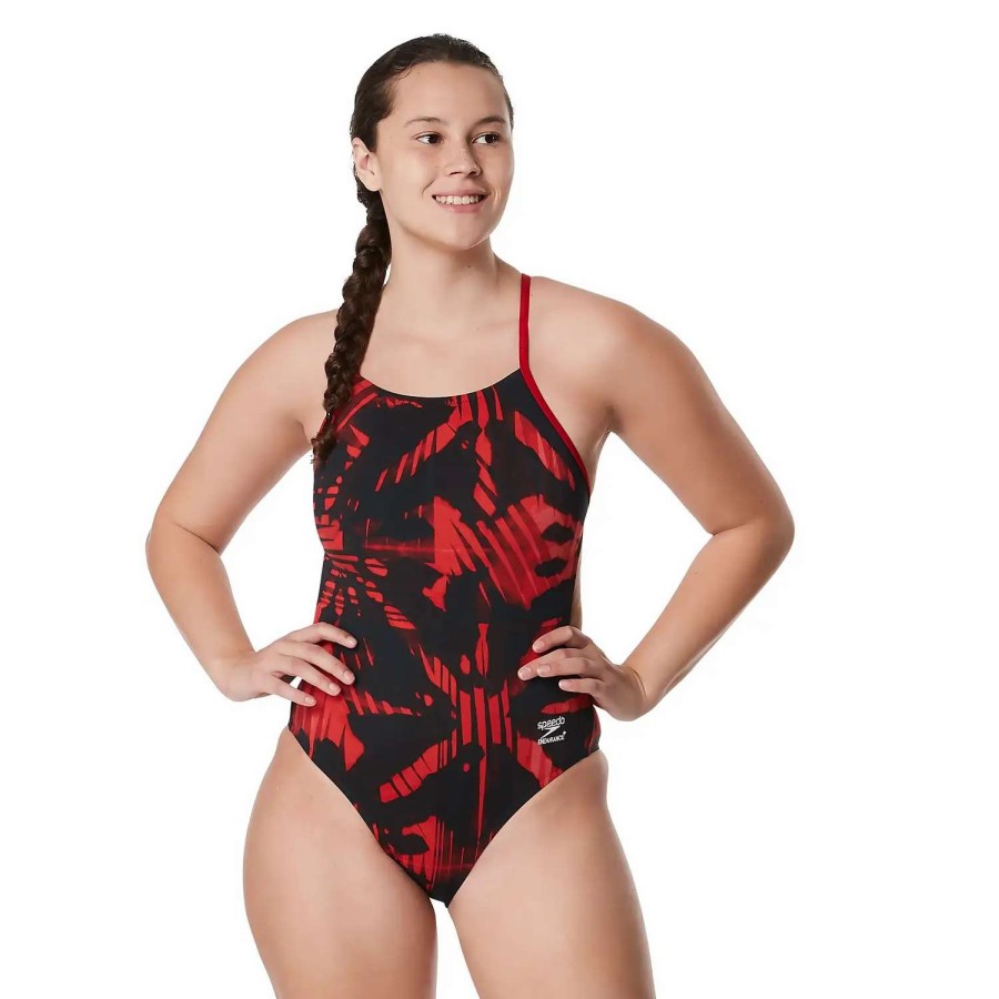 Womens * | Speedo Reflected One Back One Piece Red