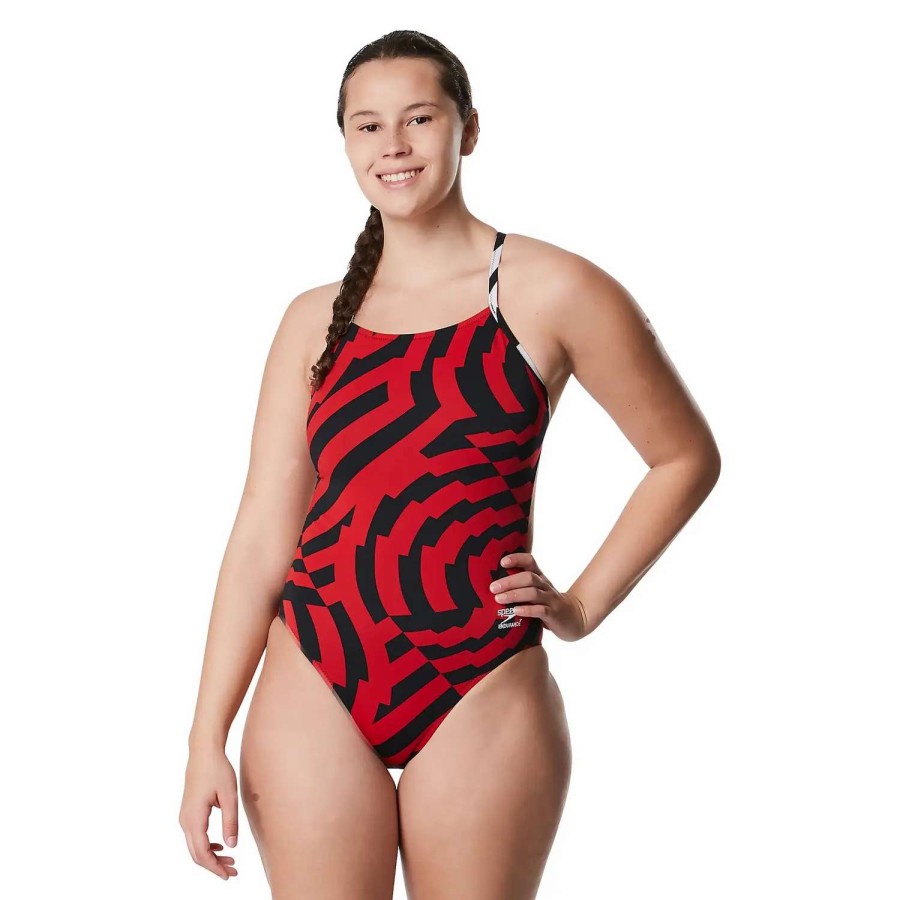 Womens * | Speedo Vortex Maze One Back One Piece Red