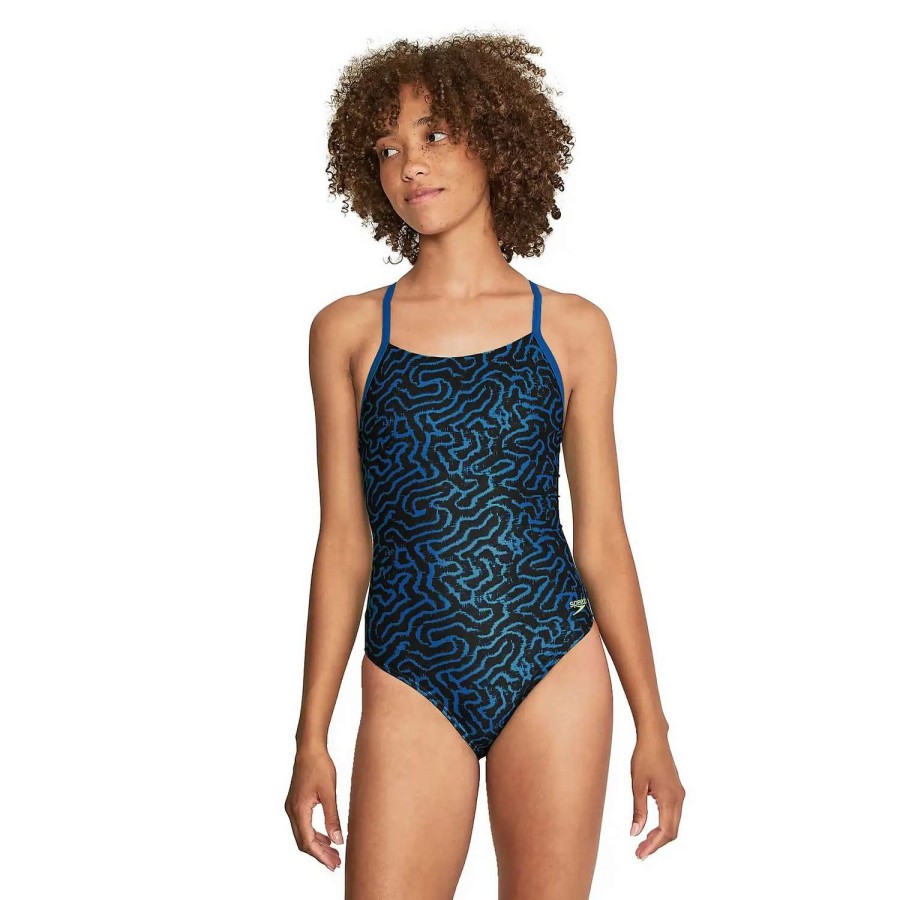 Womens * | Speedo Race Maze Flyback One Piece Black/Blue