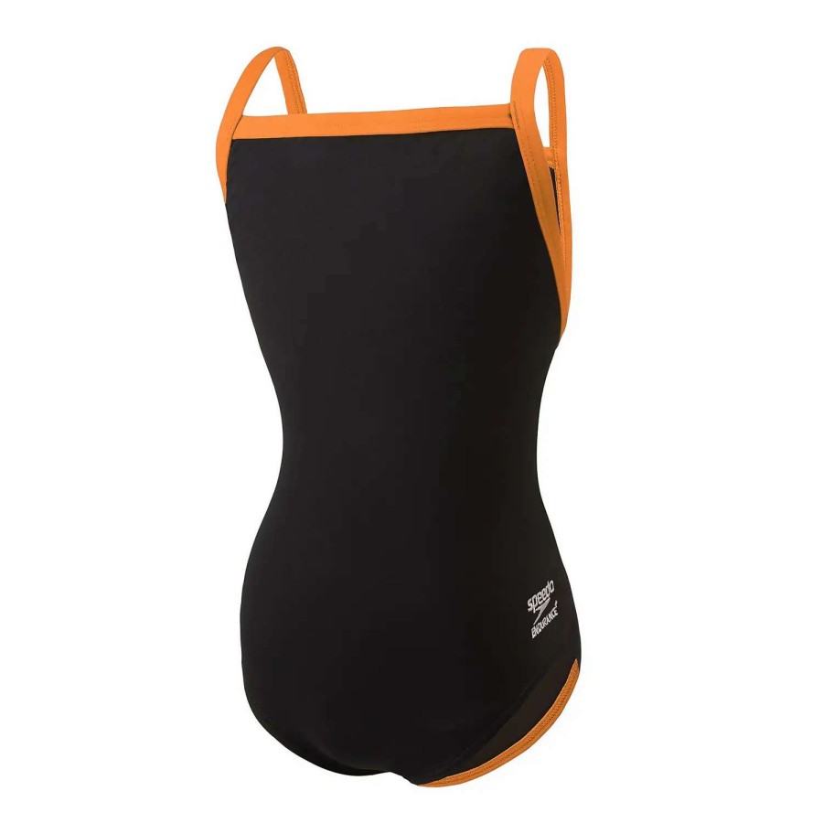 Womens * | Speedo Flyback Youth Training Suit One Piece Endurance+ Black/Orange