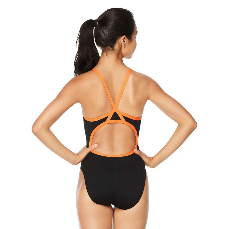 Womens * | Solid Flyback Training Suit One Piece Speedo Endurance+ Black/Orange