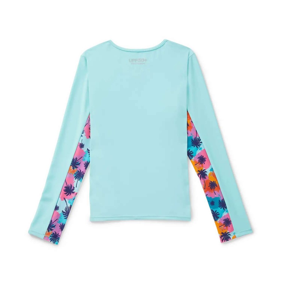 Kids * | Speedo Long Sleeve Printed Splice Rashguard Light Blue