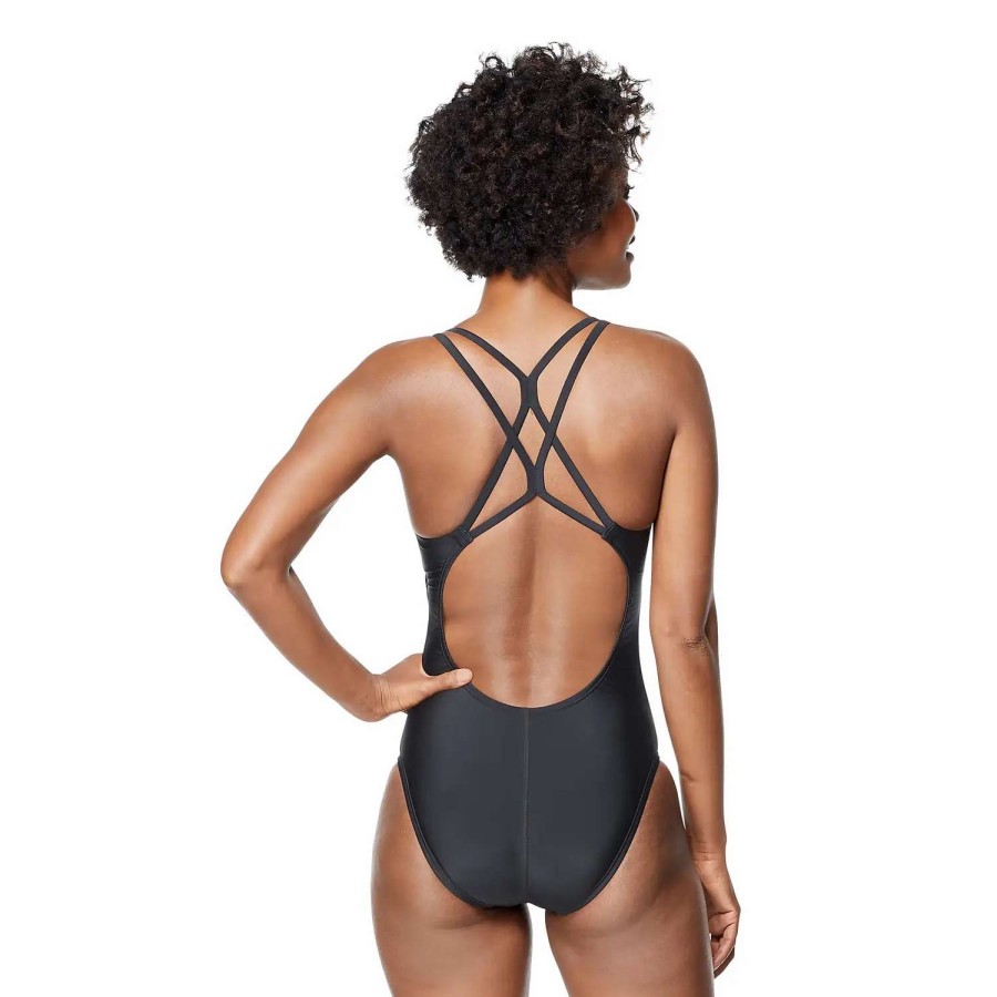 Womens * | Speedo Logo Thin Strap One Piece Black