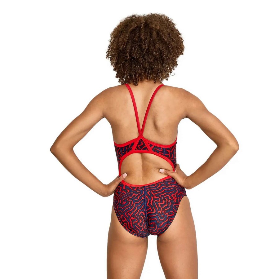 Womens * | Speedo Race Maze Flyback One Piece Black/Red