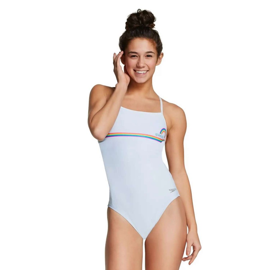 Womens * | Speedo The One Back Graphic One Piece White