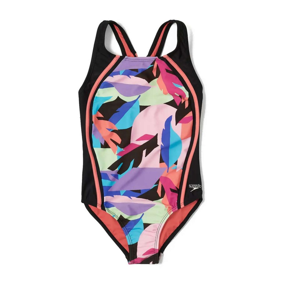 Kids * | Speedo Printed Sport Splice One Piece Coral Paradise