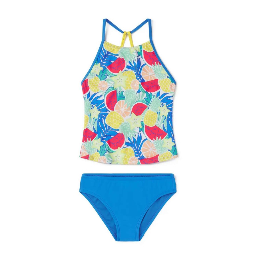 Kids * | Speedo Printed High Neck Tankini Set Super Sonic Blue