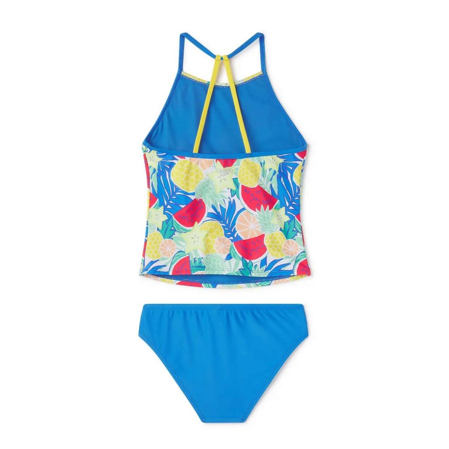 Kids * | Speedo Printed High Neck Tankini Set Super Sonic Blue