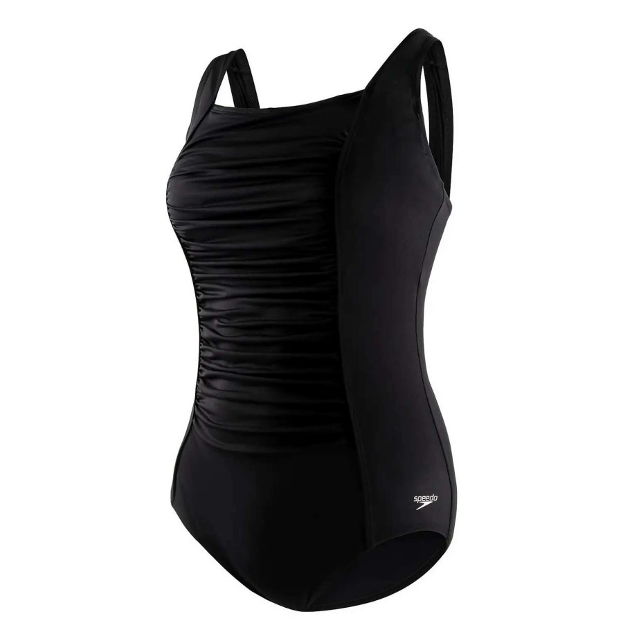 Womens * | Speedo Plus Solid Shirred Tank One Piece Black