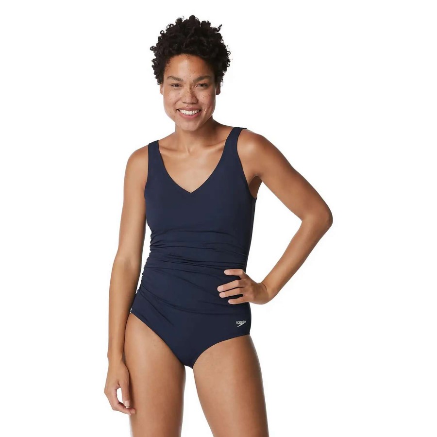 Womens * | Speedo Side Shirred Contourback One Piece Nautical Navy