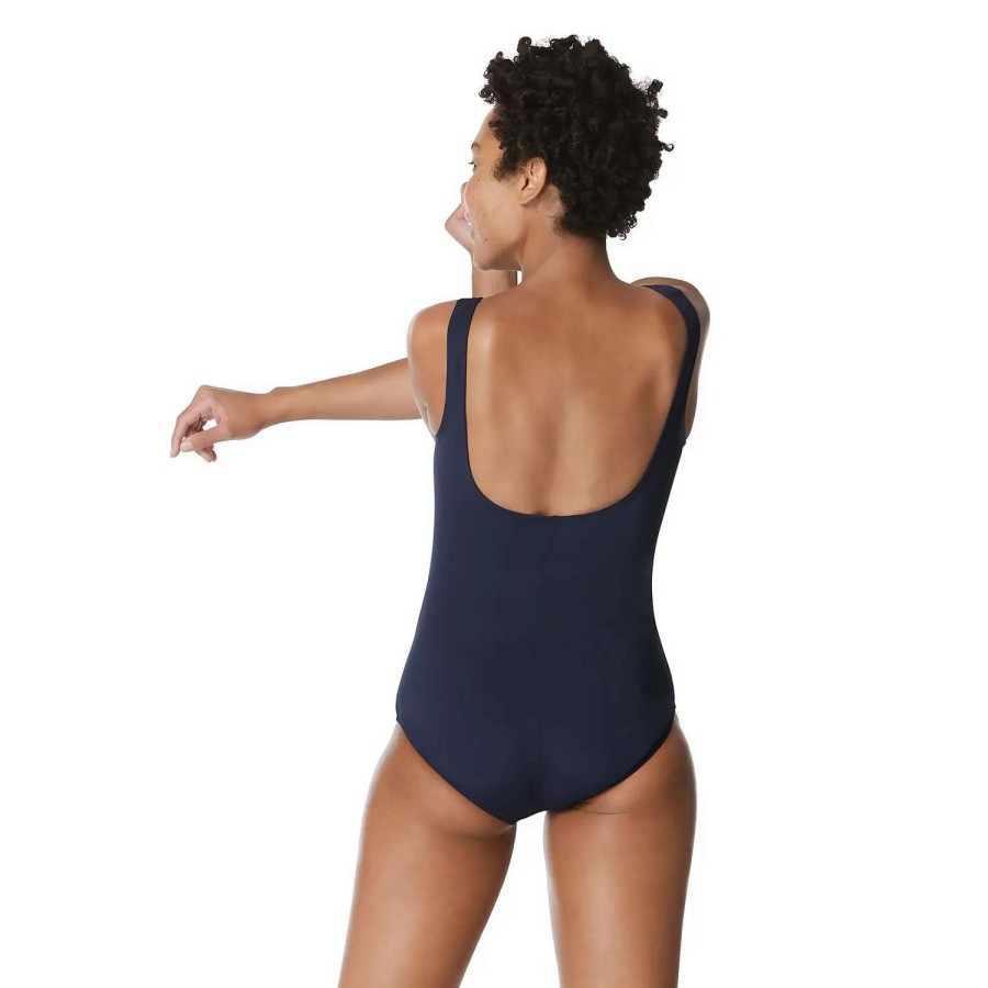 Womens * | Speedo Side Shirred Contourback One Piece Nautical Navy