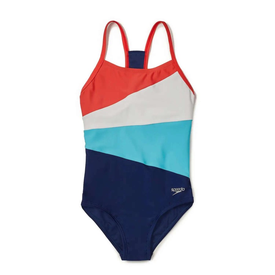 Kids * | Speedo Solid Radiating Splice One Piece Red/Blue