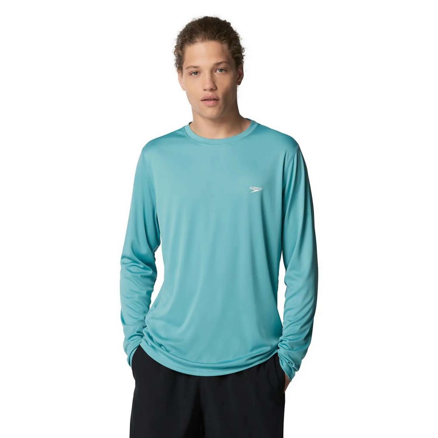 Mens * | Speedo Graphic Long Sleeve Swim Shirt Teal