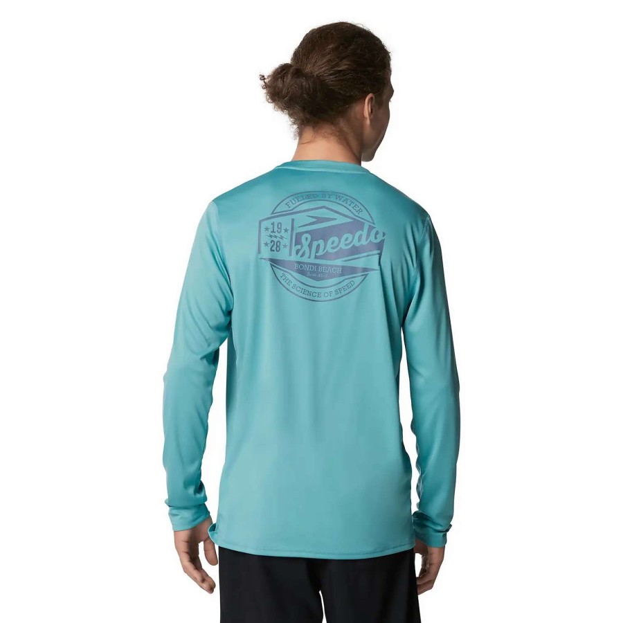 Mens * | Speedo Graphic Long Sleeve Swim Shirt Teal