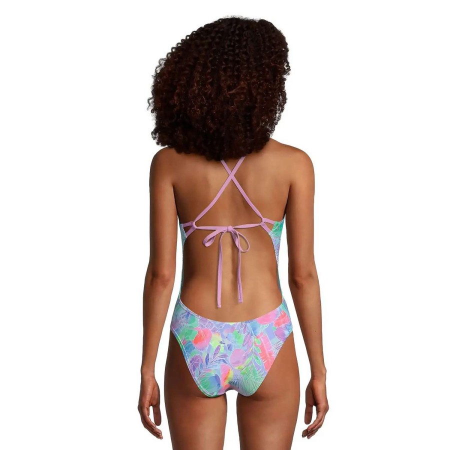 Womens * | Speedo Printed Tie Back One Piece Rainbow