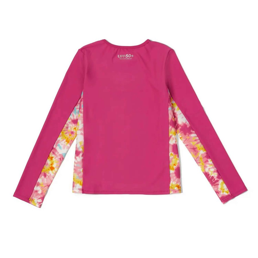 Kids * | Speedo Long Sleeve Printed Splice Rashguard Fuchsia