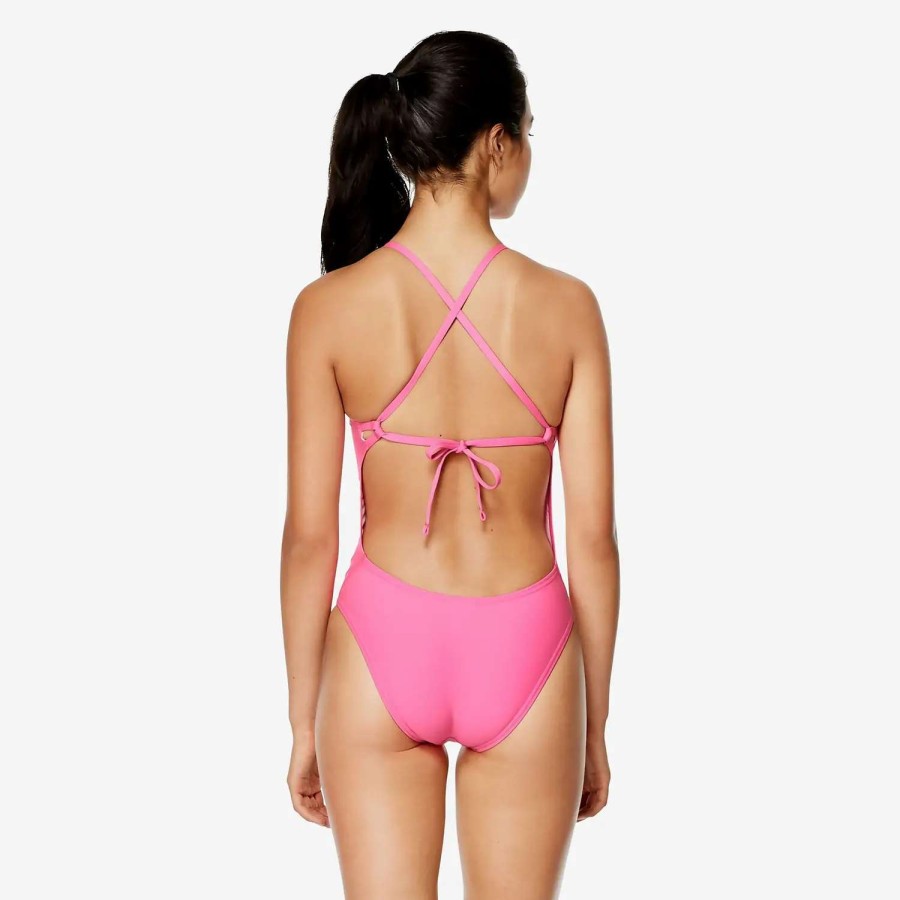 Womens * | Speedo Solid Tie Back One Piece Pink Glow