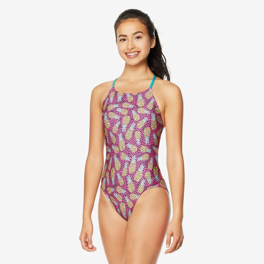 Womens * | Speedo Printed Tie Back One Piece Pineapple Party