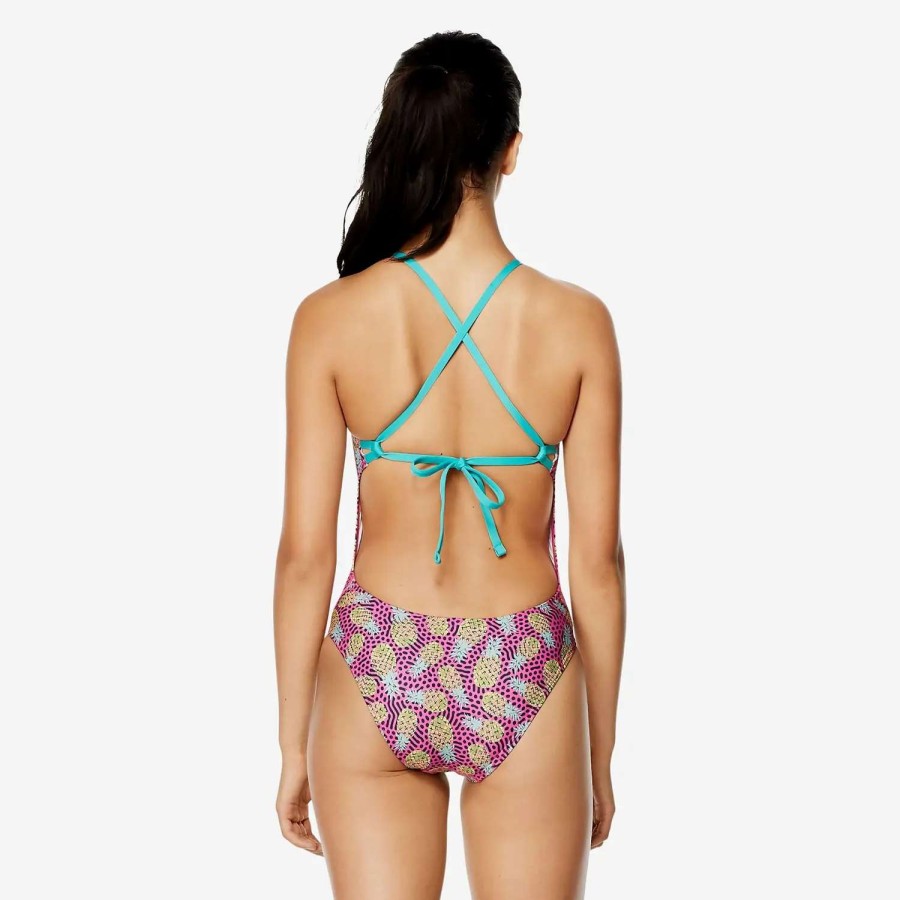 Womens * | Speedo Printed Tie Back One Piece Pineapple Party