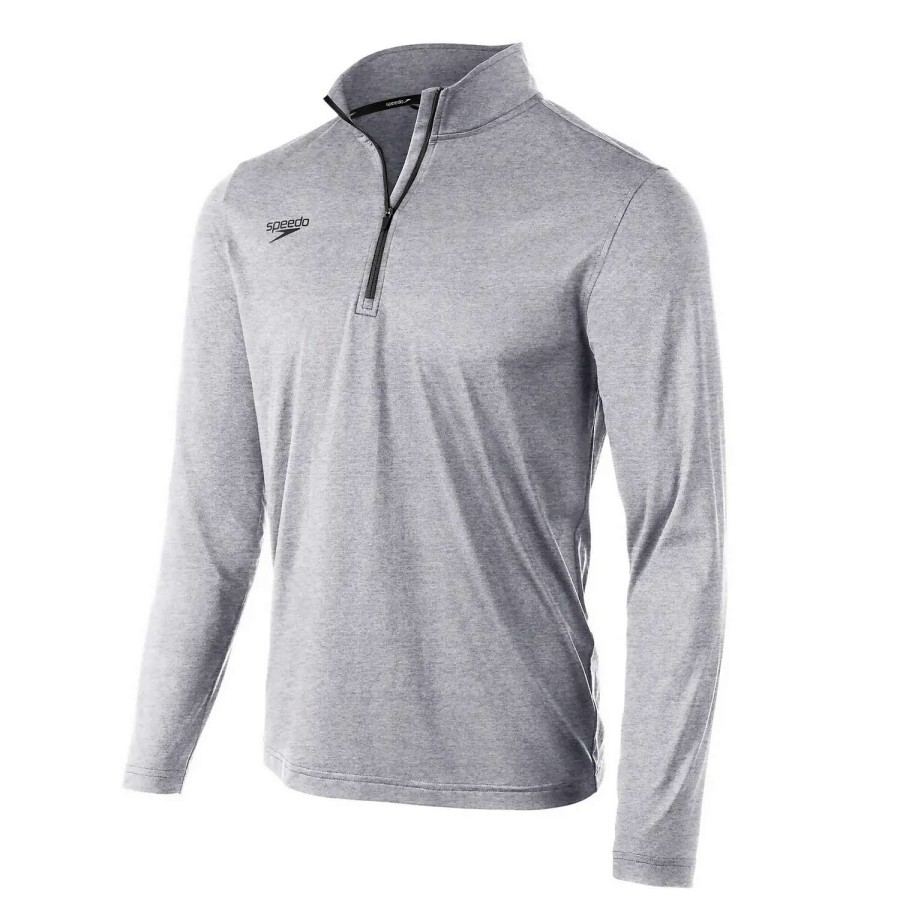 Mens * | Speedo Long Sleeve Solid Quarter Zip Heather Gray