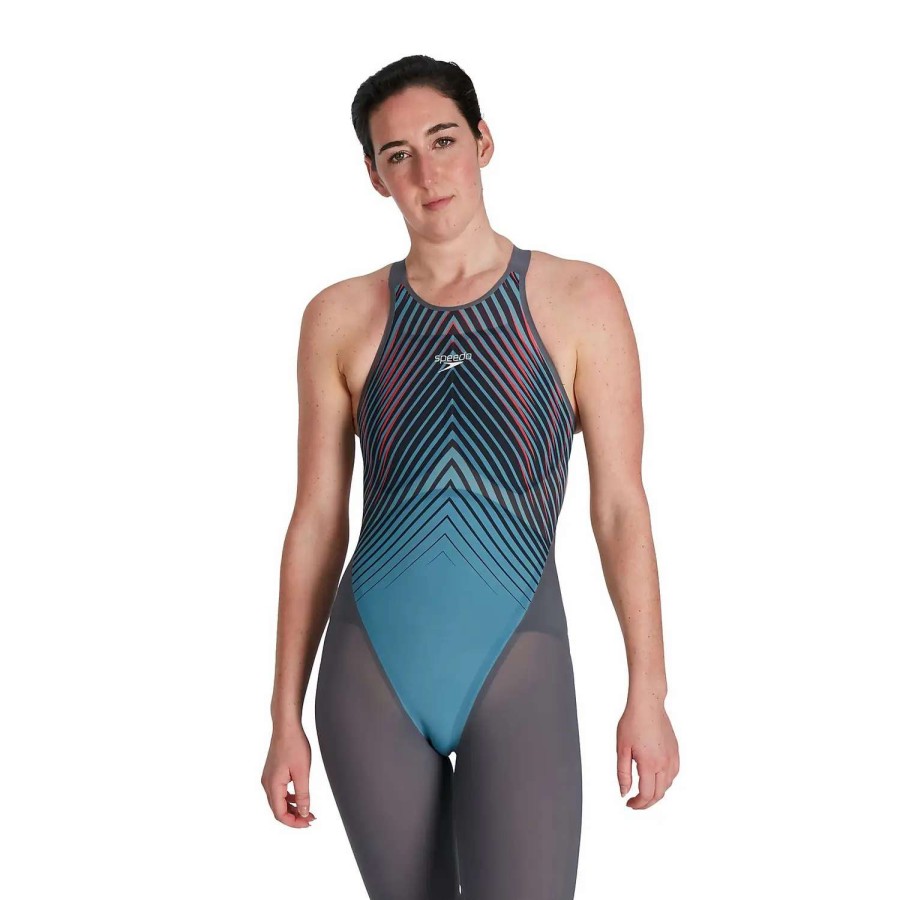 Womens * | Speedo Fastskin Lzr Pure Valor Open Back Kneeskin Grey/Blue