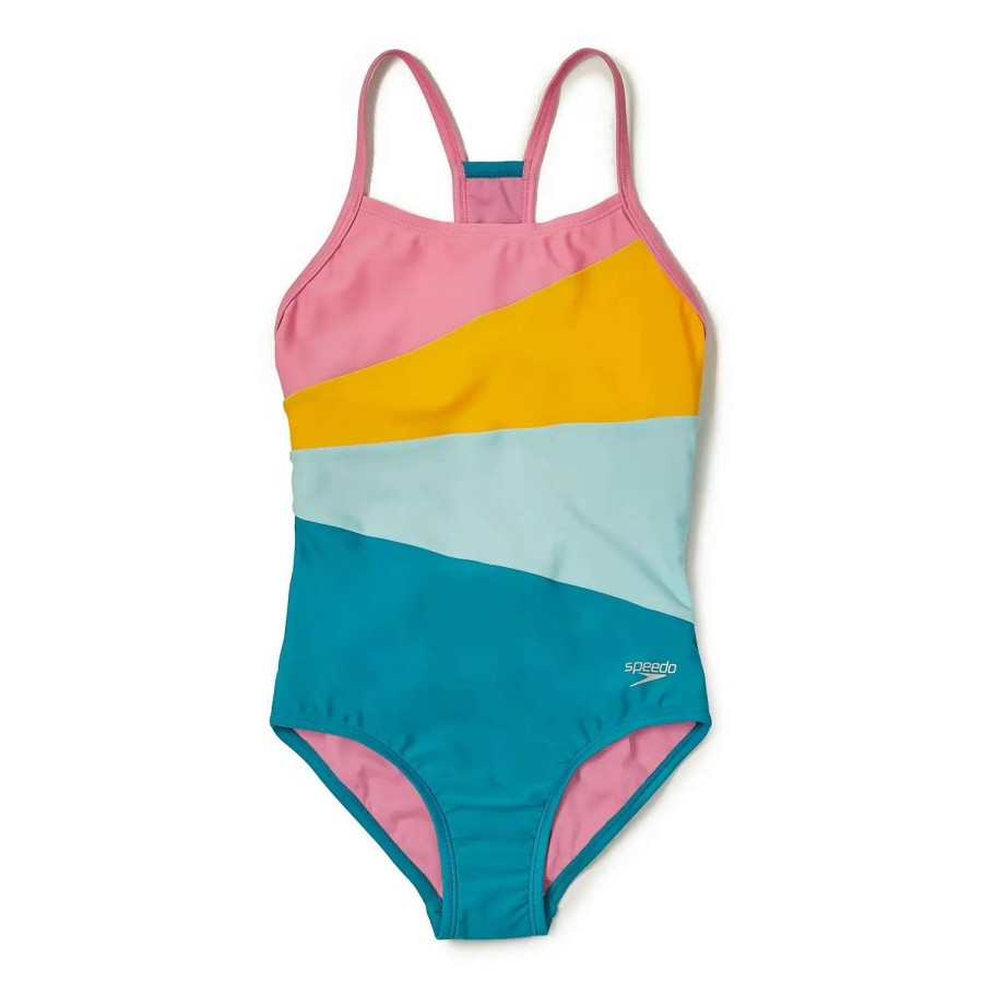 Womens * | Speedo Solid Radiating Splice One Piece Orange/Blue