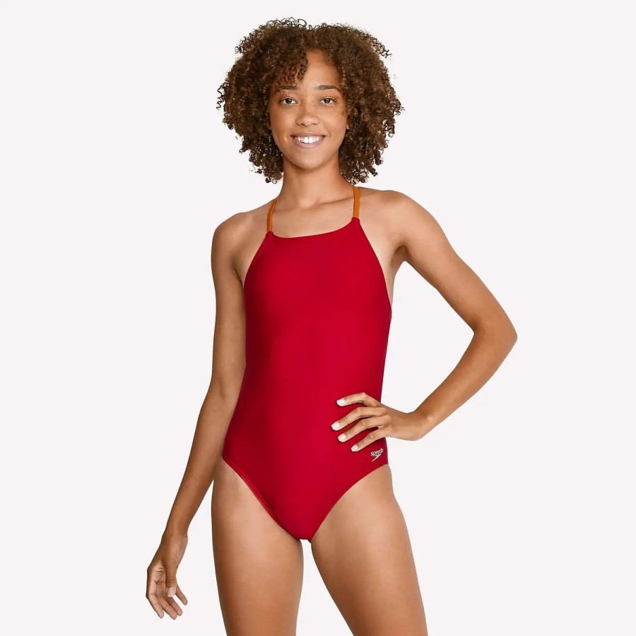 Womens * | Speedo Solid Tie Back One Piece Persian Red